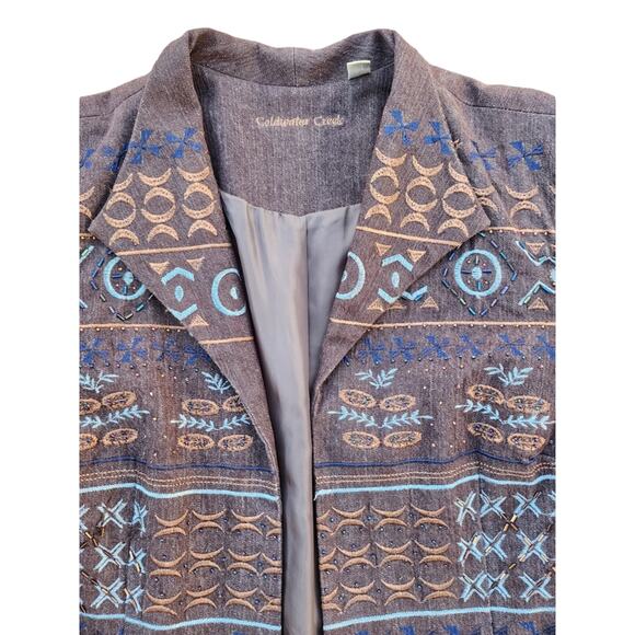 Vintage Coldwater Creek Plus size Denim Jacket 16 Brown Embroidered Beaded - Picture 10 of 11